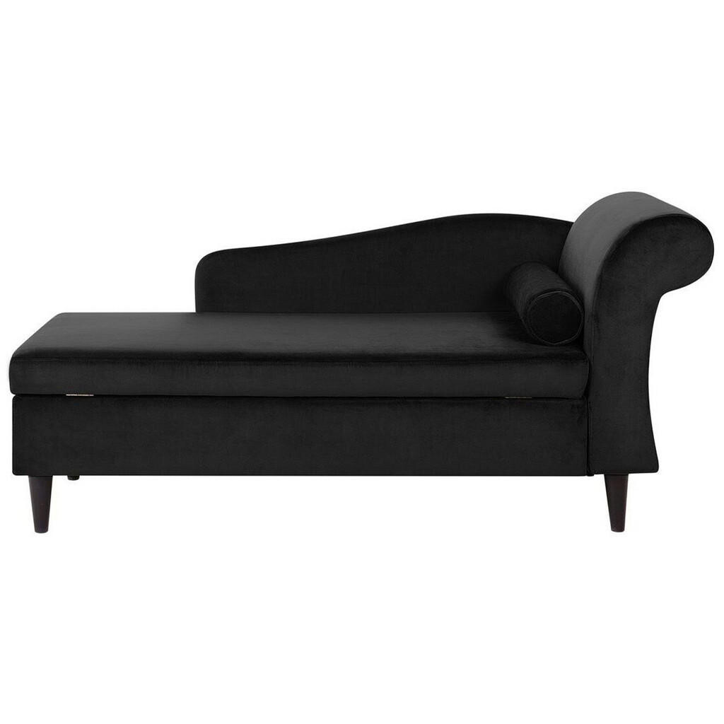 Beliani ČALOUNĚNÉ LEHÁTKO CHAISE LONGUE Sametová látka černé pravostranné Luiro