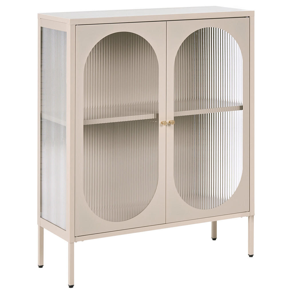 Beliani SIDEBOARD se skleněnými dveřmi Kov 90 cm Béžový Sarre