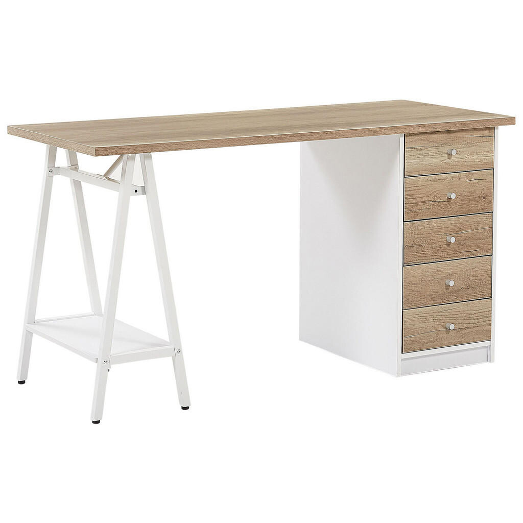 Beliani PSACÍ STŮL světlejší Odstín dřeva/bílý 140/60/76 cm Heber