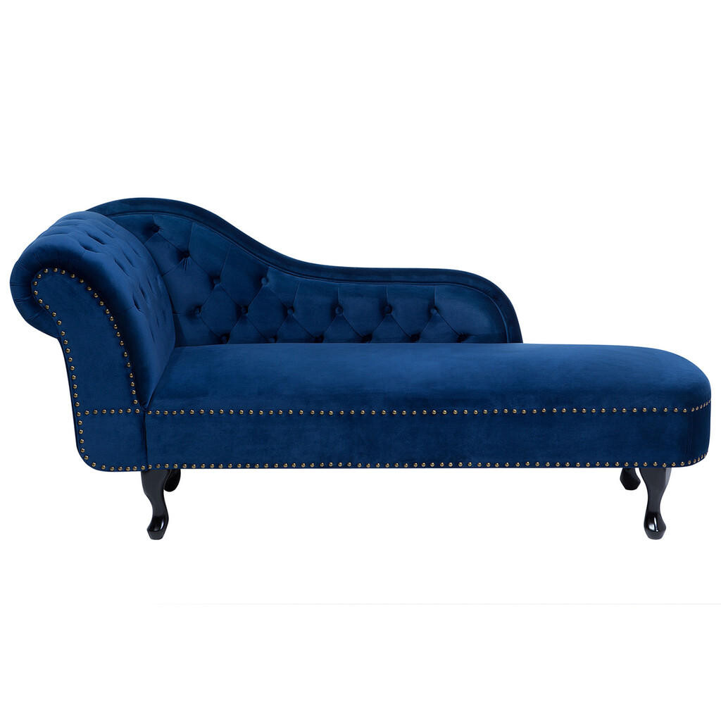 Beliani ČALOUNĚNÉ LEHÁTKO CHAISE LONGUE Sametová látka modré levostranné Nimes