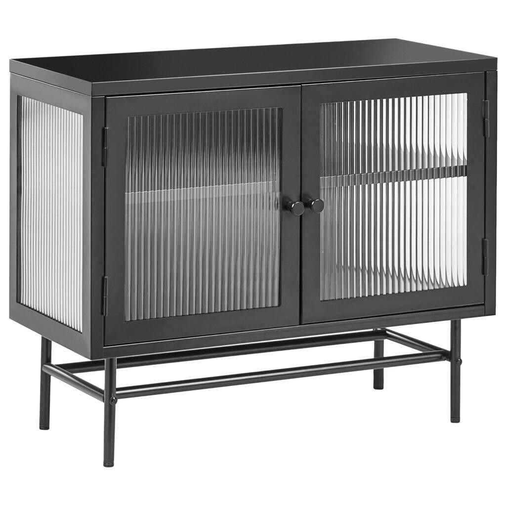 Beliani SIDEBOARD se skleněnými dveřmi Kov 77 cm Černý Devon
