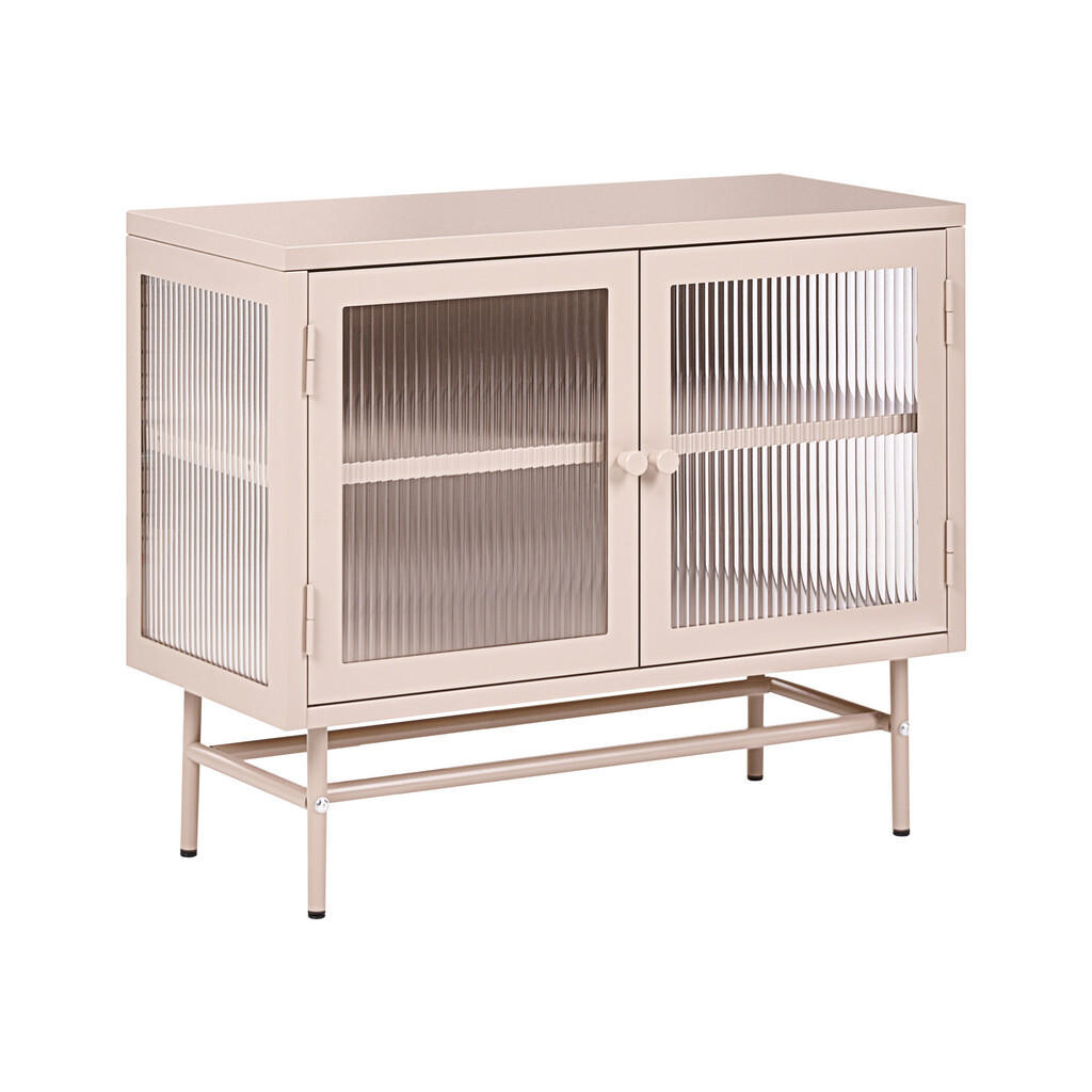 Beliani SIDEBOARD se skleněnými dveřmi Kov 77 cm Béžový Devon