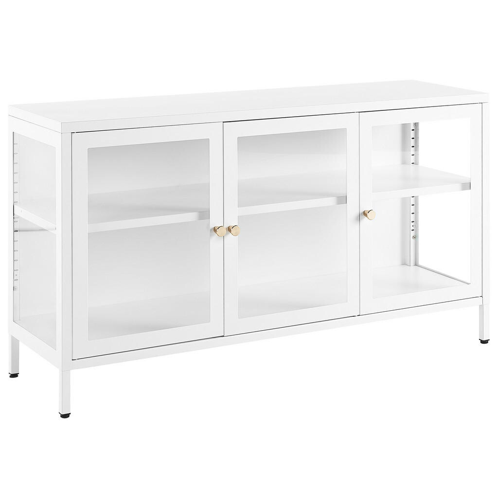 Beliani SIDEBOARD se skleněnými dveřmi Kov 115 cm Bílý Newport