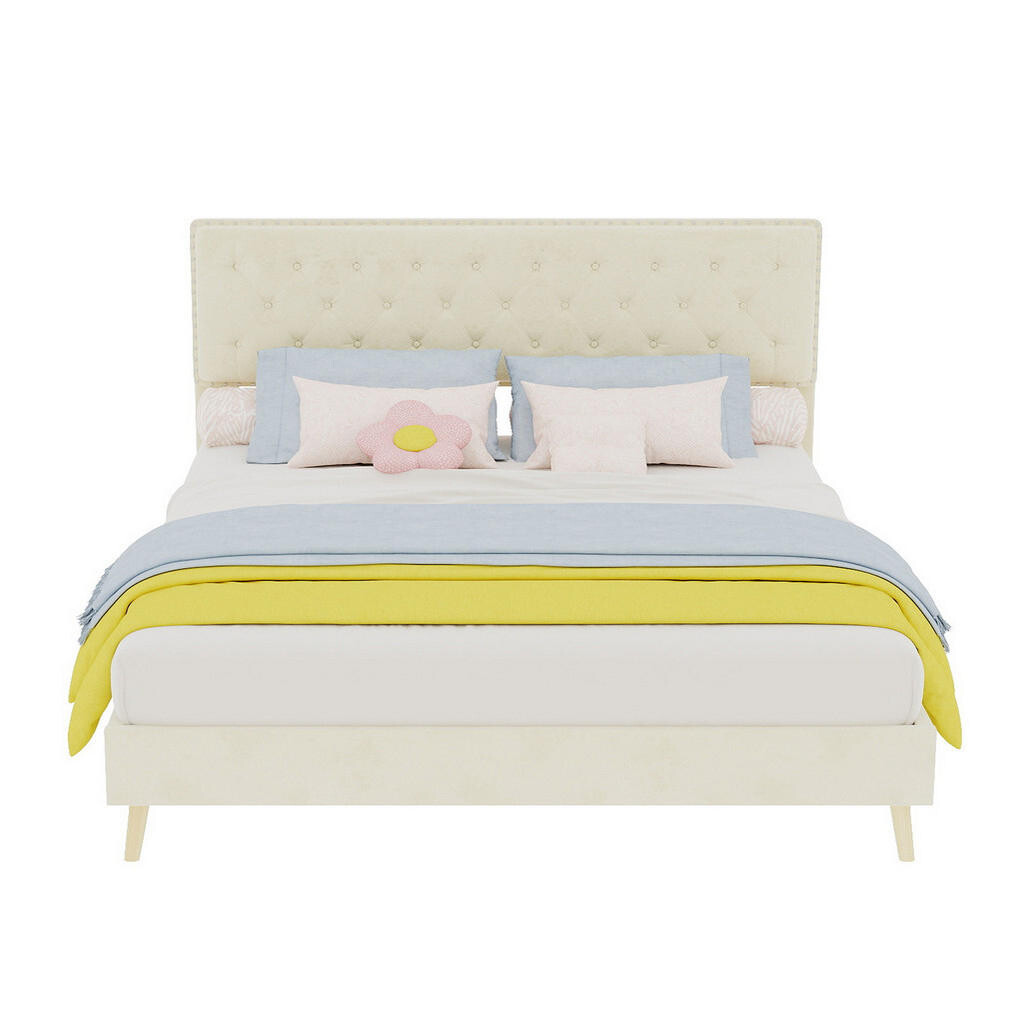 OKWISH ČALOUNĚNÁ postel 160/200 cm béžová z látky a kovu s úložným prostorem