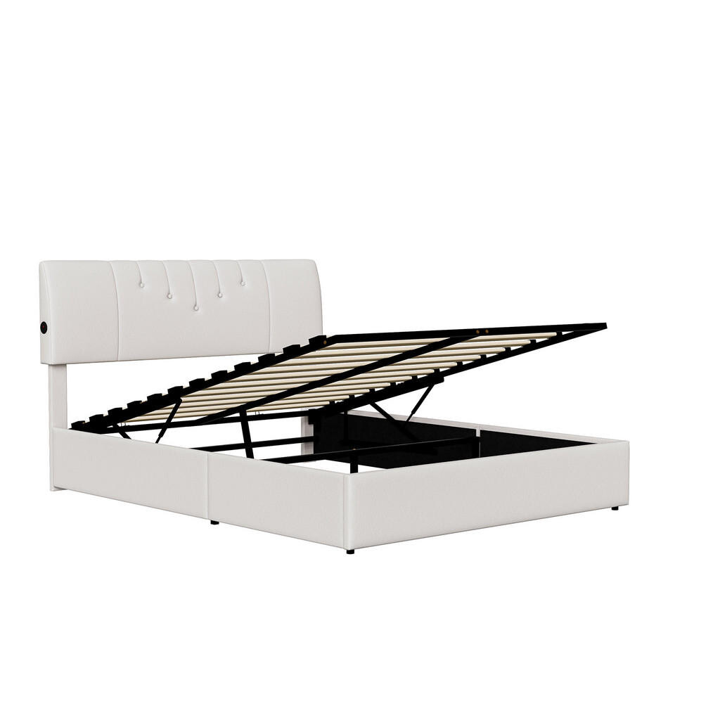EuroLiving ČALOUNĚNÁ postel 160x200 cm s boxem, USB a plyšovým medvídkem, krémově bílá