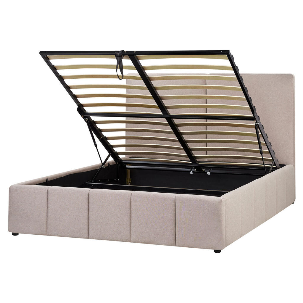 Beliani POSTEL s úložným prostorem 160/200 cm Látka Taupe Castelnavet