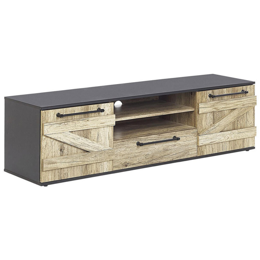 Beliani TV STOLEK Světle hnědý, Černý SALTER 40/150/43 cm