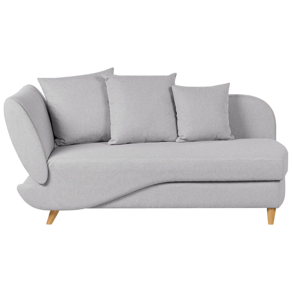 Beliani ČALOUNĚNÉ LEHÁTKO CHAISE LONGUE Imitace lnu světle šedé s úložným prostorem pod postelí levostranné Meri
