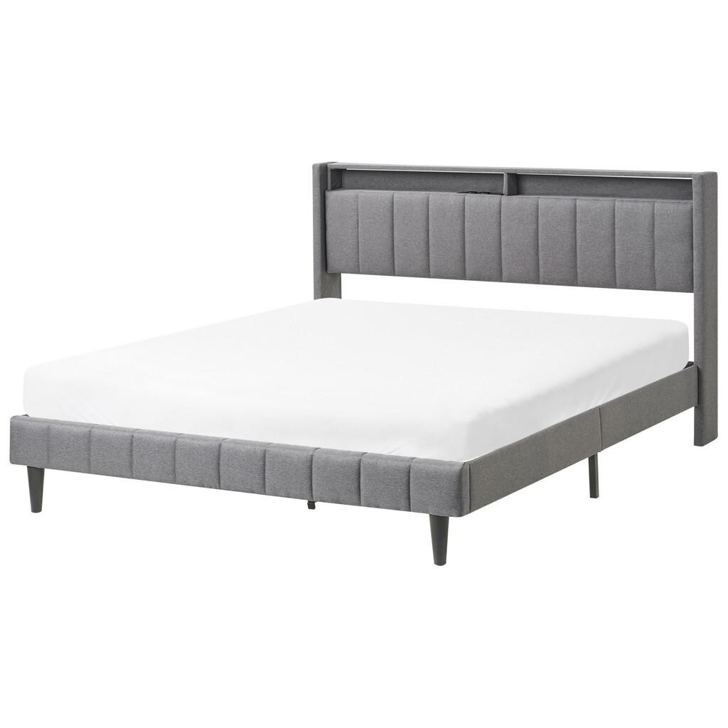 Beliani POSTEL s LED 160/200 cm Látka Tmavě šedá Beaulieu