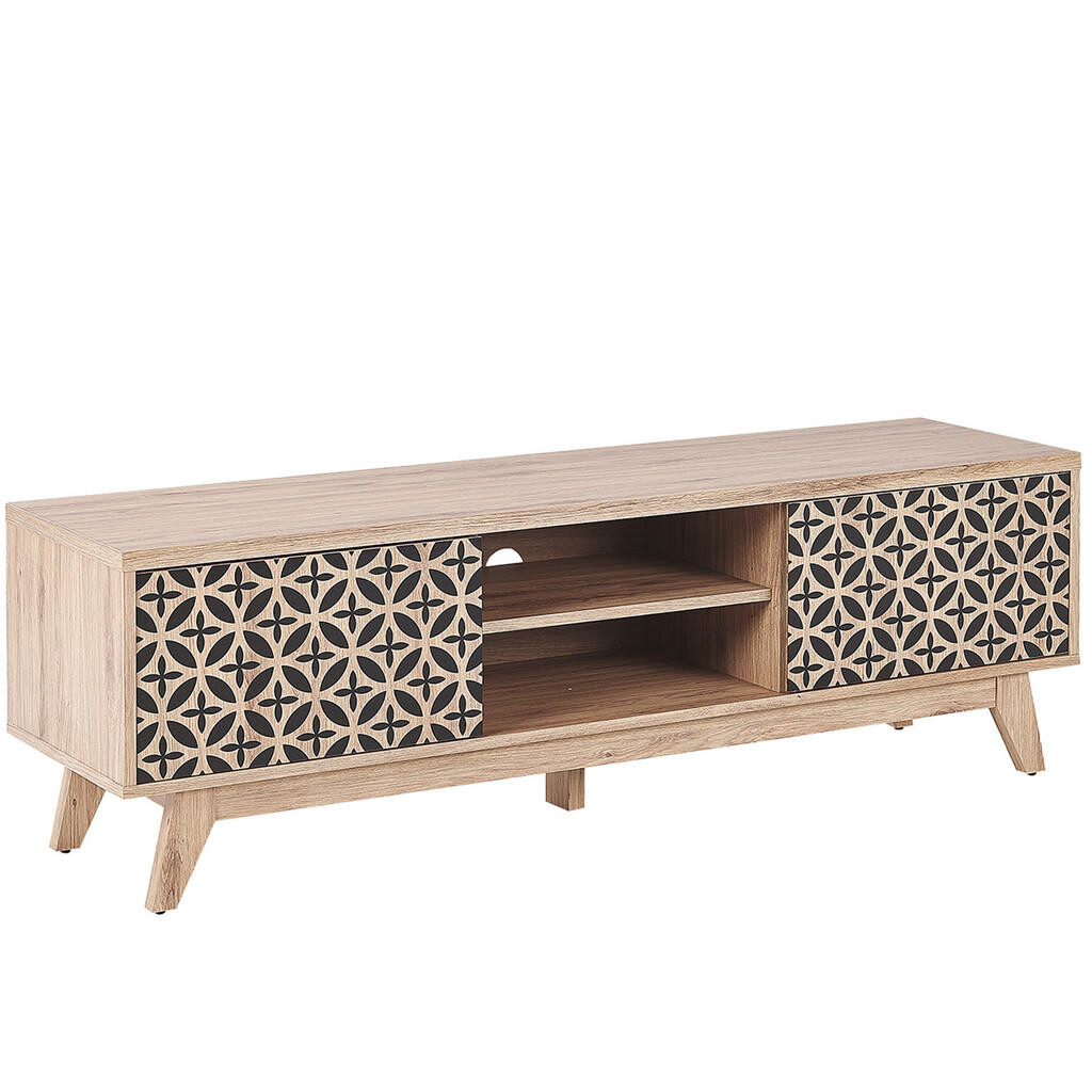 Beliani TV STOLEK Světle hnědý, Černý PRESCOT 40/140/45 cm