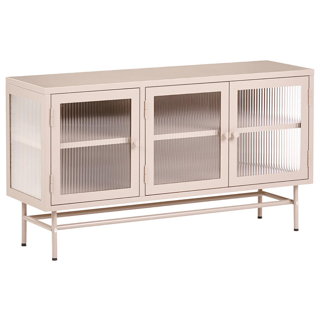 Beliani SIDEBOARD se skleněnými dveřmi Kov 115 cm Béžový Devon