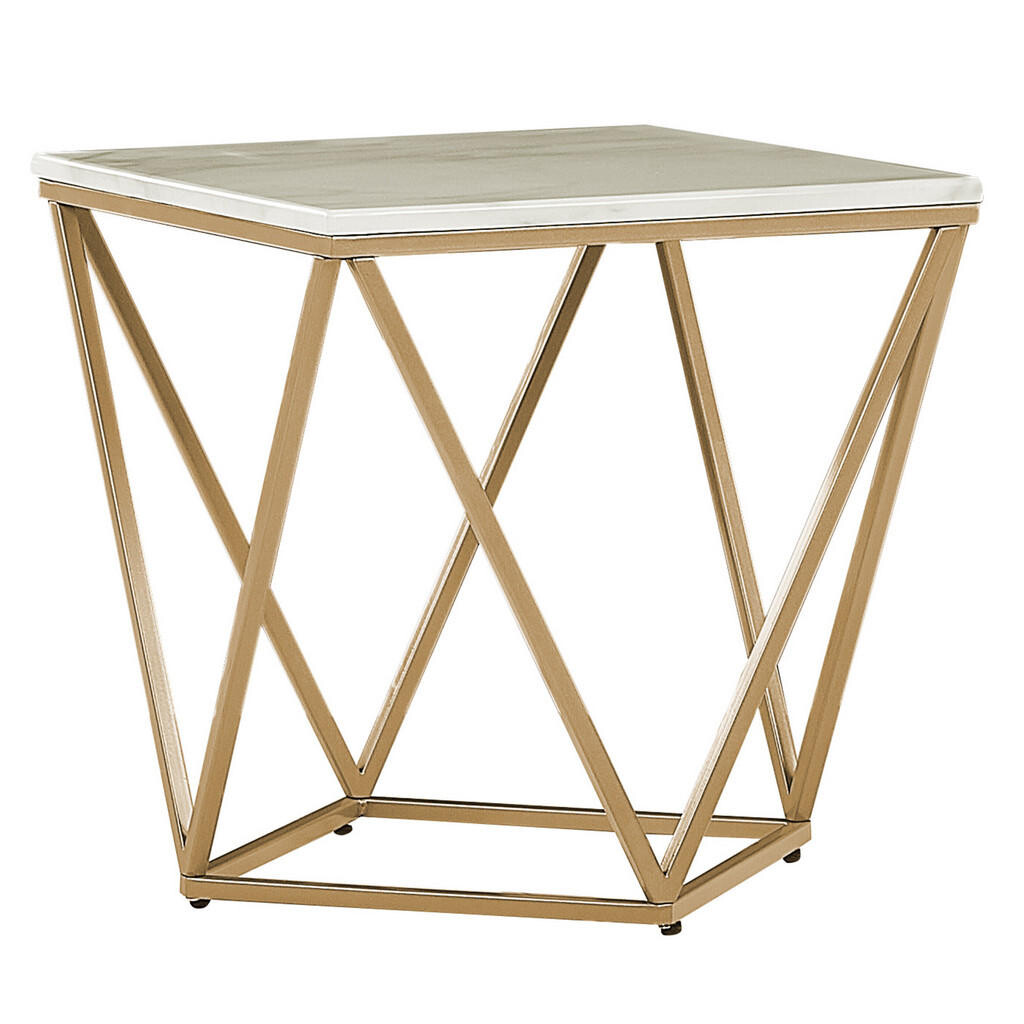 Beliani PŘÍSTAVNÝ STOLEK béžový/zlatý Mramor Look čtvercový 50/50 cm Malibu