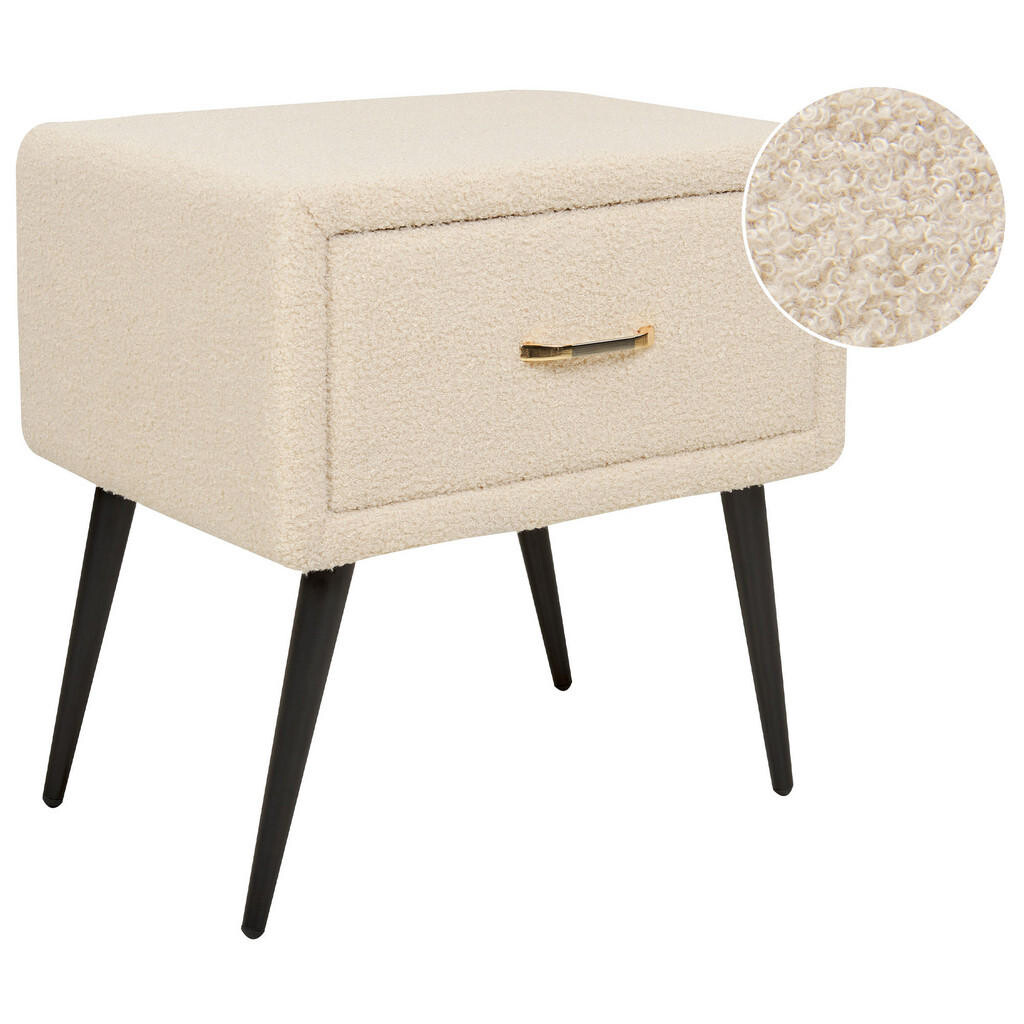 Beliani NOČNÍ STOLEK Bouclé světle béžový/černý 1 Zásuvka 38/46/49 cm Flayat