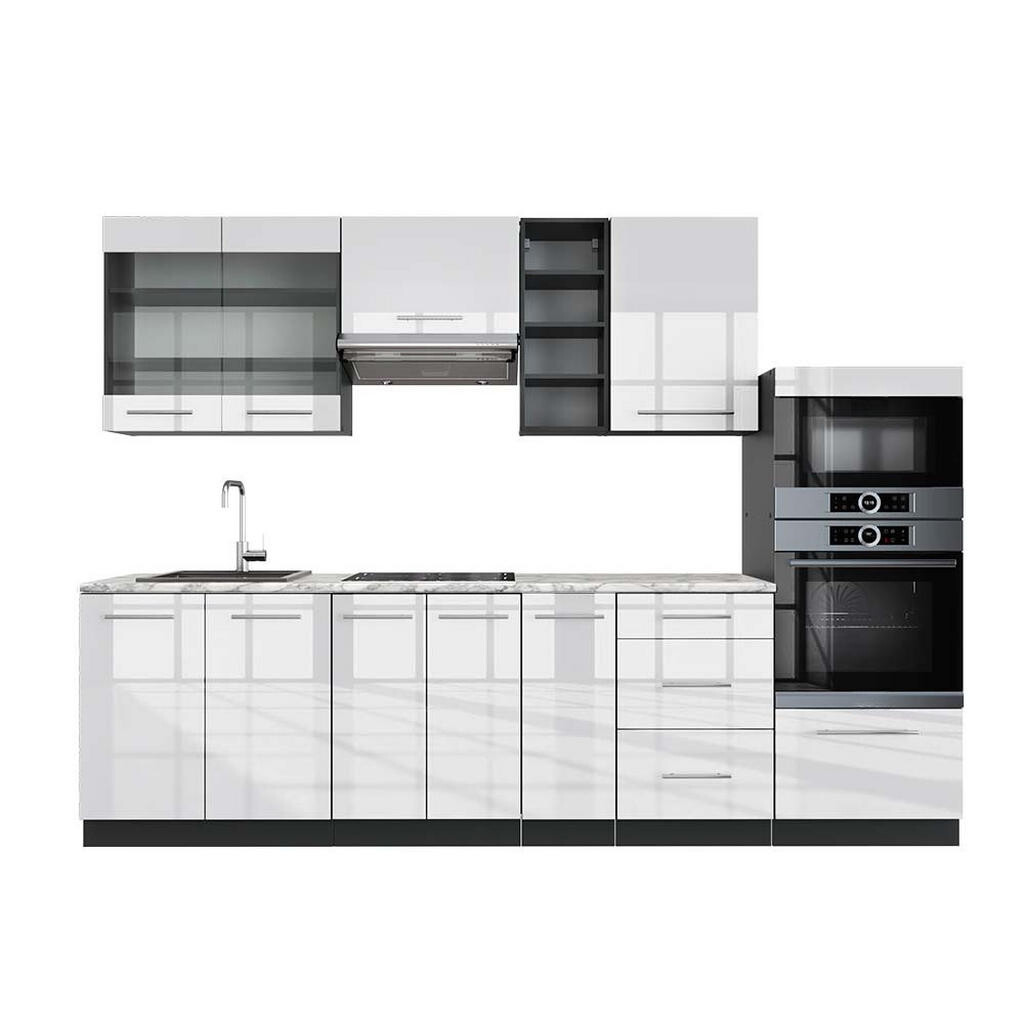 Vicco KUCHYŇSKÝ KOUT Fame-Line Bílý vysoký lesk/antracit 280 cm , PD Mramor