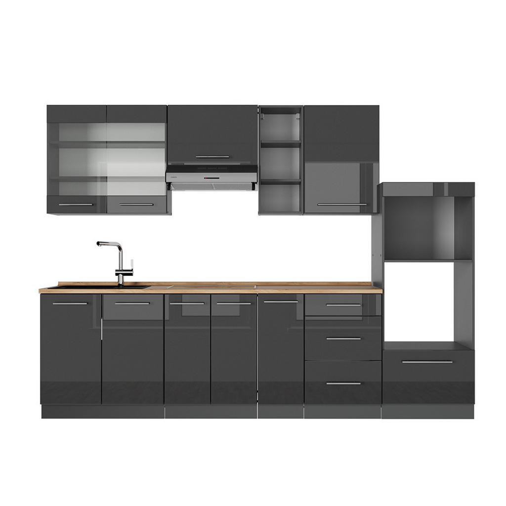 Vicco KUCHYŇSKÝ KOUT Fame-Line Antracitový vysoký lesk 280 cm , PD Dub