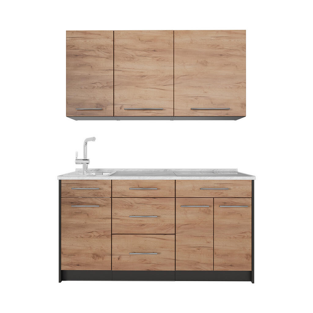 Vicco JEDNOTKOVÁ KUCHYNĚ Fame-Line, Zlatý mocný dub/Antracit, 150 cm, PD Mramor