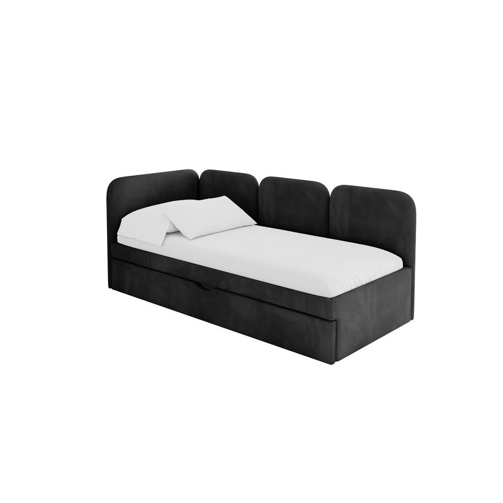 ALTDECOR JEDNOLŮŽKOVÁ POSTEL pro mládež s úložným prostorem a matrací H3/H4, vpravo - ALVY 90x200 černá