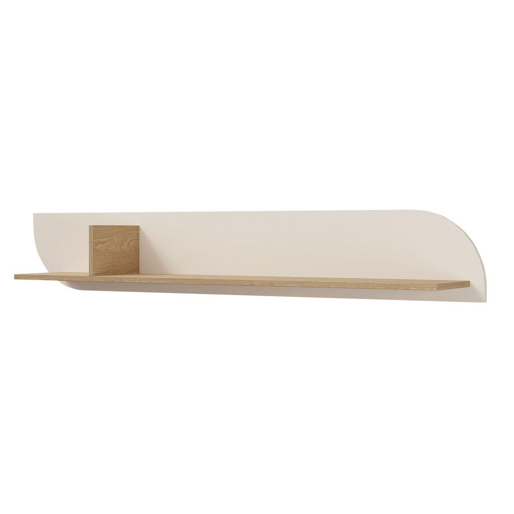 Beautysofa NÁSTĚNNÝ REGÁL Camel, 150 cm s dekorativní zadní stěnou, jarní dub + Macadamia