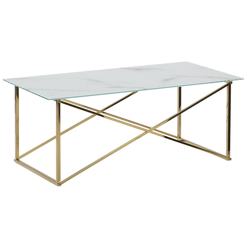 Beliani KONFERENČNÍ STOLEK Mramor Look bílý/zlatý obdélníkový 100/50 cm Emporia