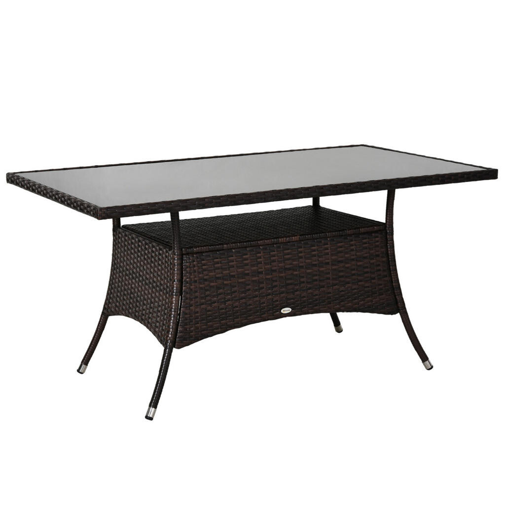 OKWISH ZAHRADNÍ jídelní stůl 150/85/74 cm hnědý z kovu s deskou ze सुरक्षा skla pro interiér i exteriér