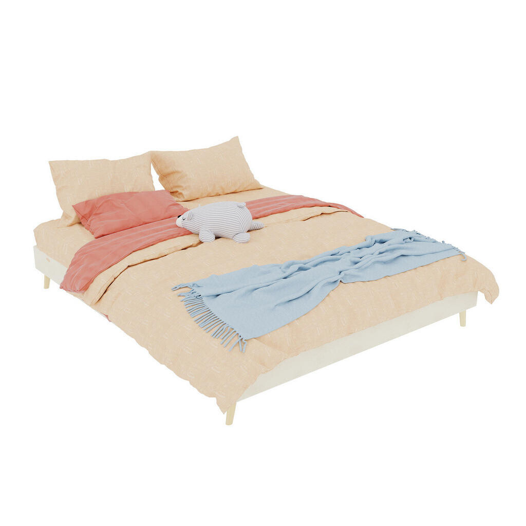 OKWISH POSTEL 160/200 cm béžová z látky a kovu s moderním nízkým rámem
