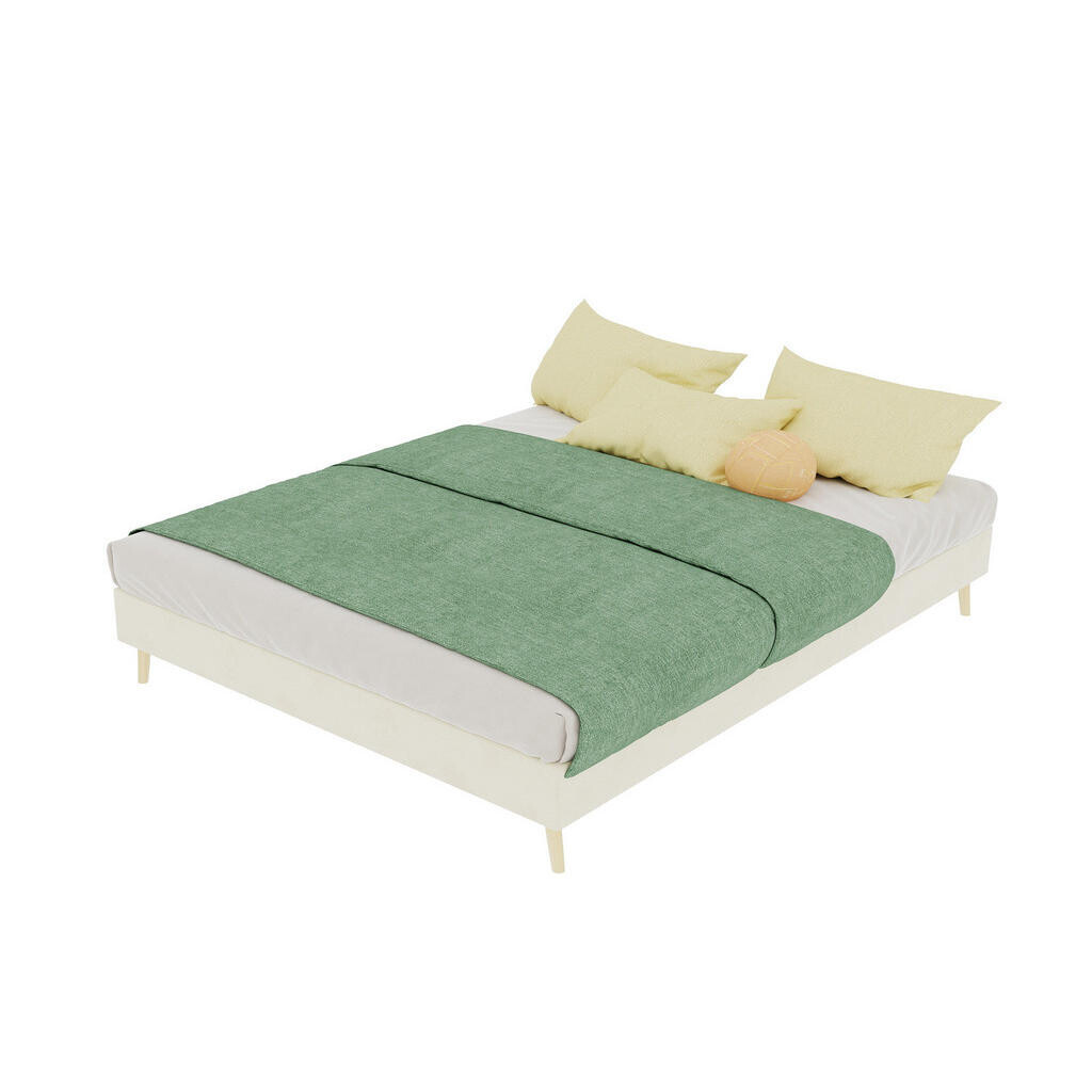 OKWISH ČALOUNĚNÁ postel 140/200 cm béžová z tkaniny a kovu s geometrickým čelem a lamelovým roštem