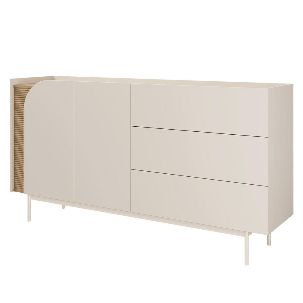 Beautysofa KOMODA Camel se 2 dvířky a 3 zásuvkami, rýhovaný detail, 170 cm, jarní dub + Macadamia