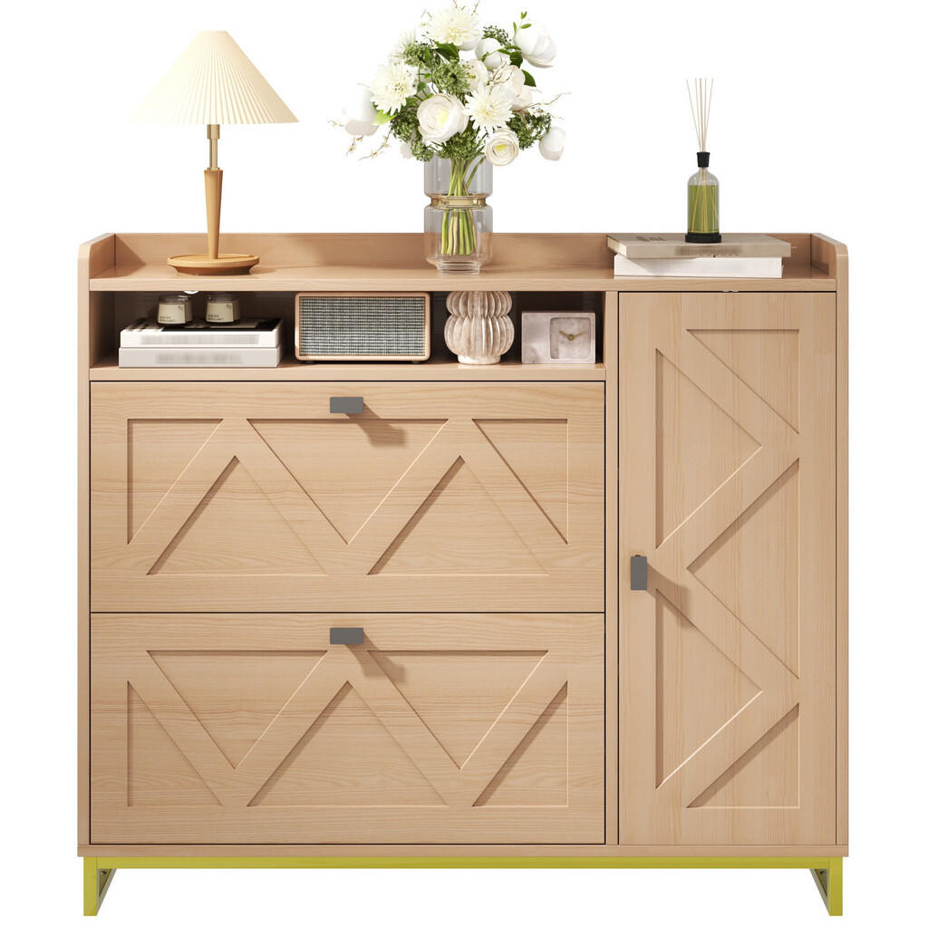 OKWISH BOTNÍK 110/24/100 cm přírodní z MDF s výklopnými dvířky a boční skříňkou