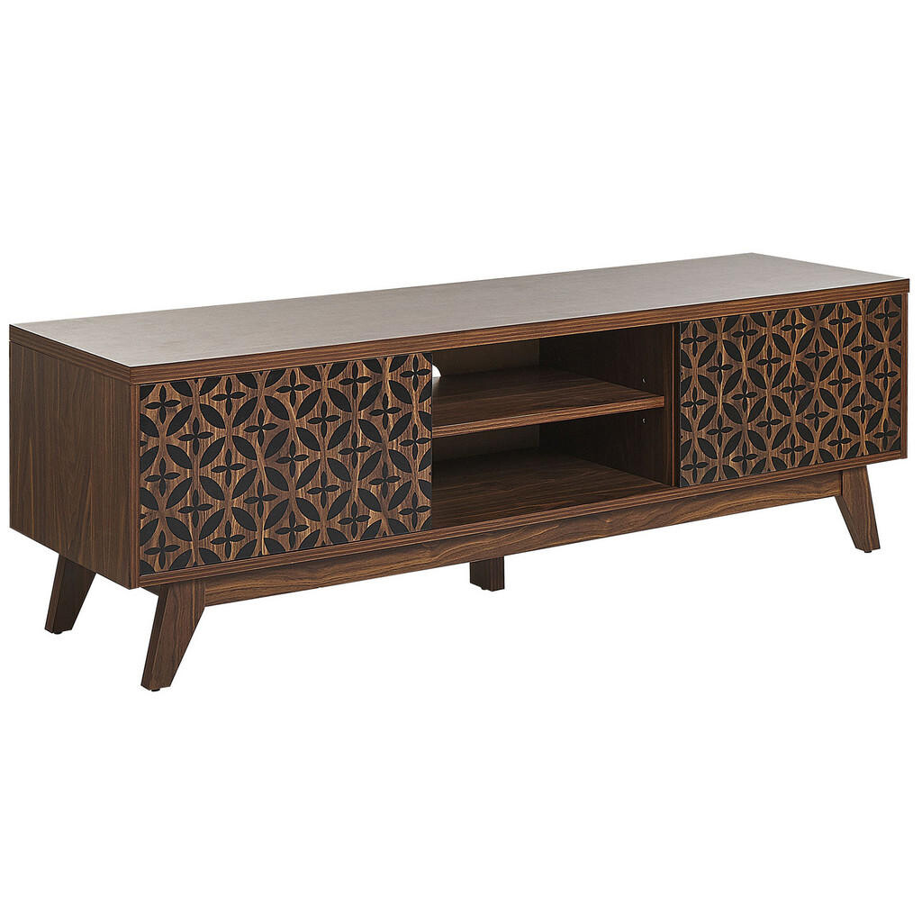 Beliani TV STOLEK Tmavě hnědý, Černý Prescot 40/140/45 cm