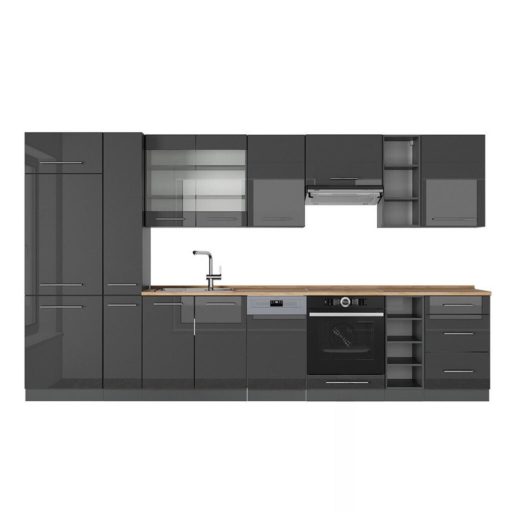 Vicco KUCHYŇSKÝ KOUT Fame-Line Antracitový vysoký lesk 355 cm , PD Dub