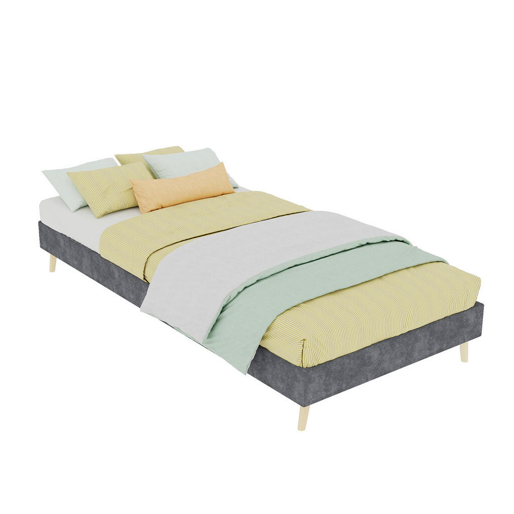 OKWISH POSTEL 90/200 cm šedá z látky a kovu s pevnou konstrukcí