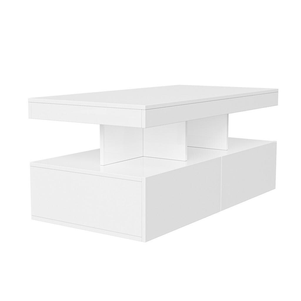 EuroLiving KONFERENČNÍ stolek 104x53 cm s LED osvětlením, zásuvkami a 2 zásuvkami, bílý