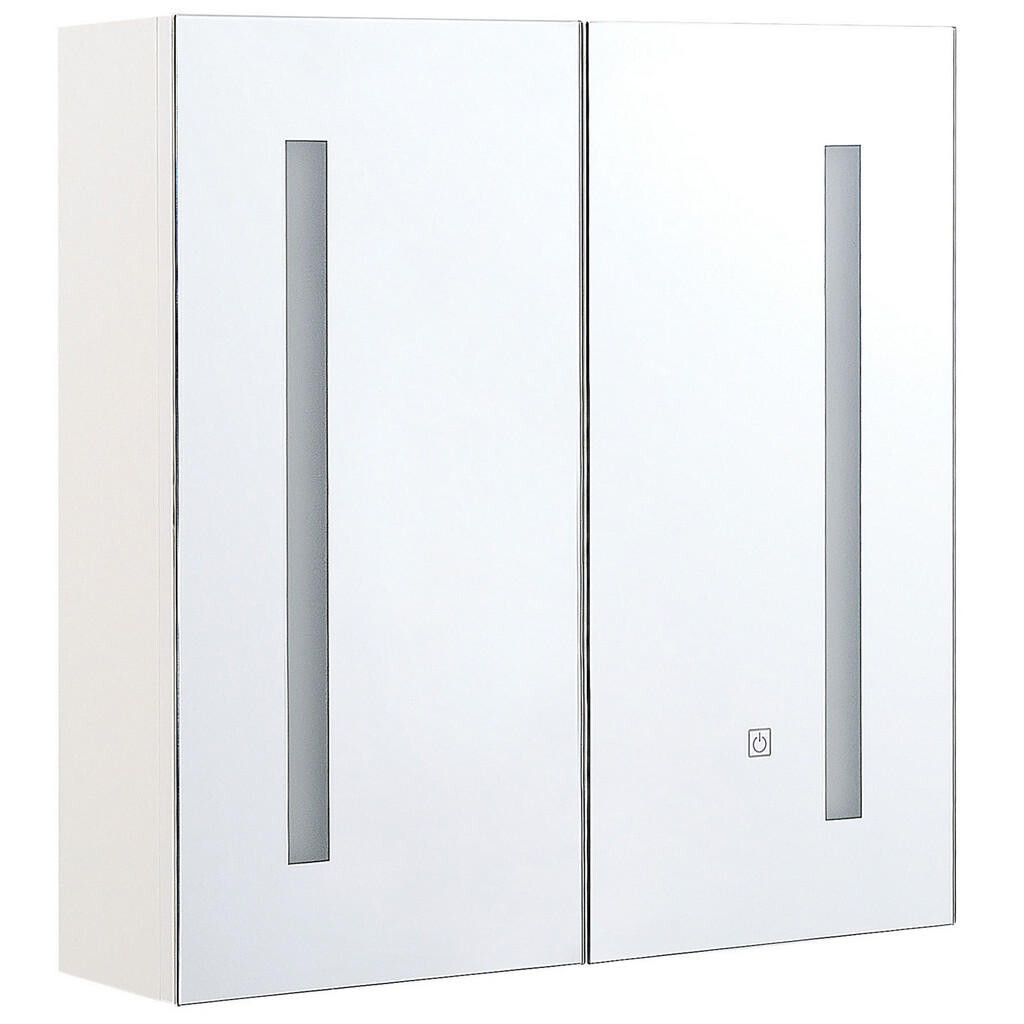 Beliani KOUPELNOVÁ Zrcadlová skříňka bílá/stříbrná s LED osvětlením 60/60 cm Chabunco
