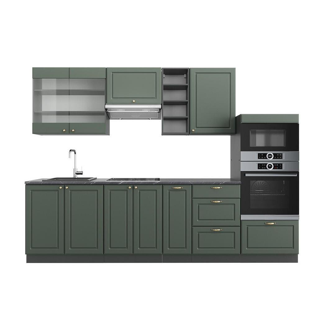 Vicco KUCHYŇSKÝ KOUT Fame-Line Zeleno-zlatá Country House/Anthracite 280 cm bez pracovní desky