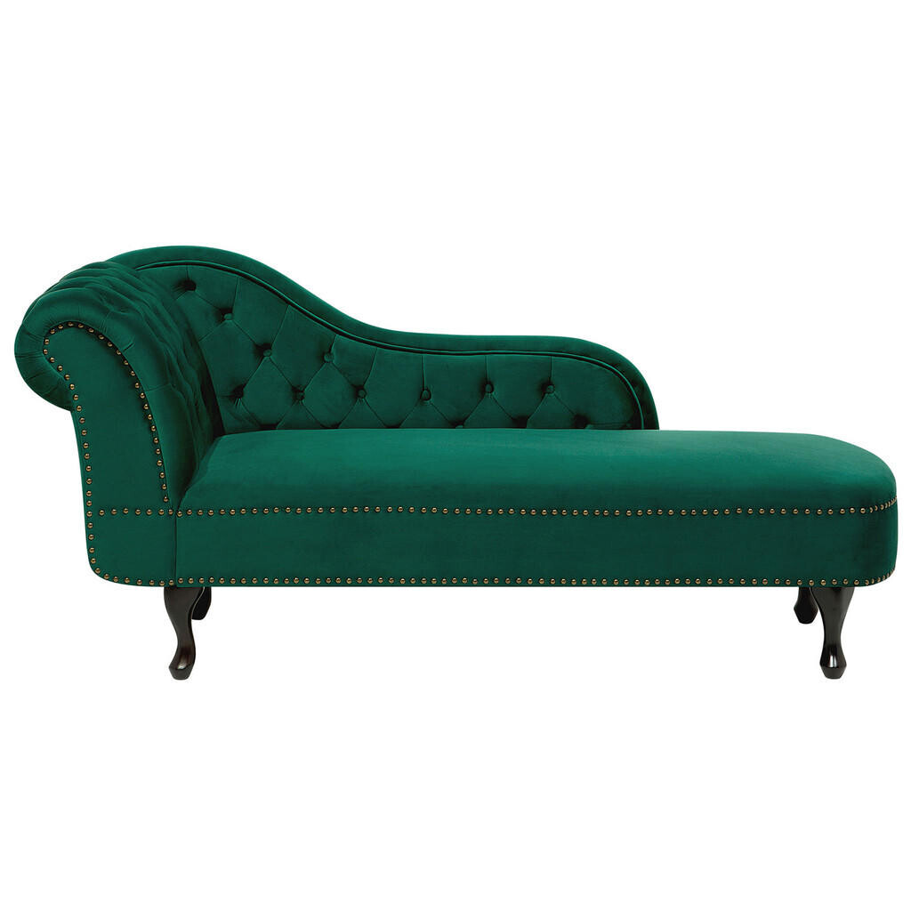 Beliani ČALOUNĚNÉ LEHÁTKO CHAISE LONGUE Sametová látka zelené levostranné Nimes