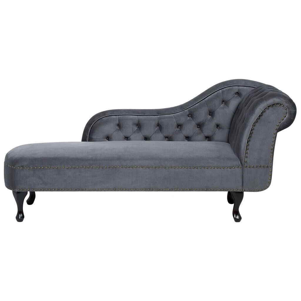 Beliani ČALOUNĚNÉ LEHÁTKO CHAISE LONGUE Sametová látka šedé pravostranné Nimes