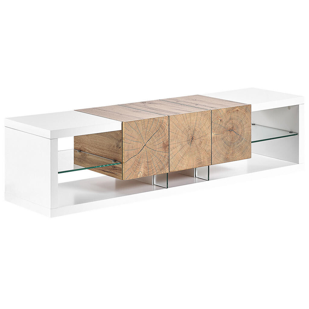 Beliani TV STOLEK Bílý, Světle hnědý FULERTON 42/160/40 cm