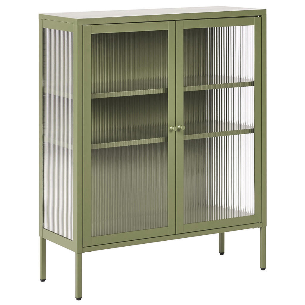 Beliani SIDEBOARD se skleněnými dveřmi Kov 90 cm Zelený Lerryn