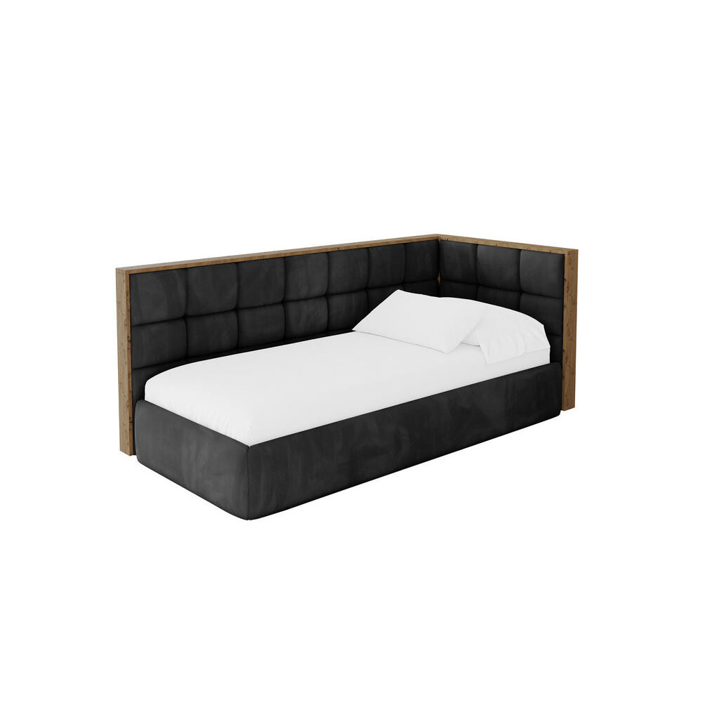 ALTDECOR JEDNOLŮŽKOVÁ POSTEL pro mládež s úložným prostorem a matrací H3/H4, vlevo - SOVY 90x200 černá