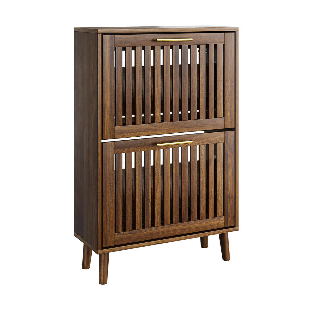 OKWISH BOTNÍK 60 cm z MDF a dřevotřísky ořechový s výklopnými přihrádkami a odpruženými dvířky