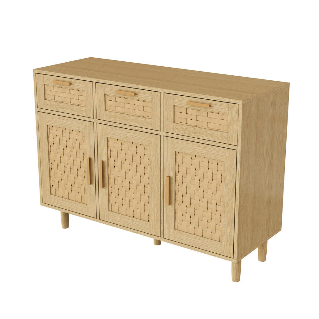 EuroLiving PŘÍBORNÍK BUFFET Masivní dub, bambusové dveře, 2 zásuvky, 115×40×80 cm