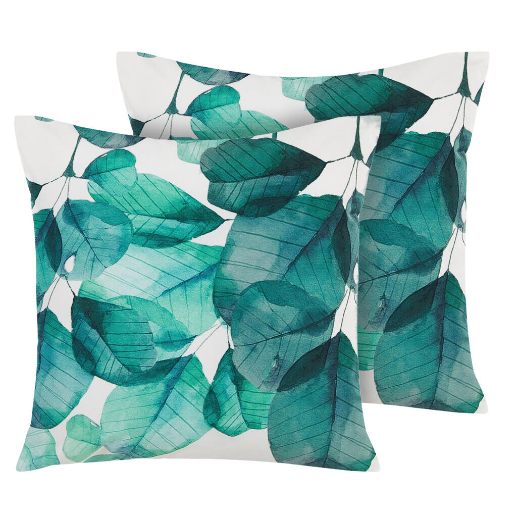 Beliani ZAHRADNÍ POLŠTÁŘ sada 2 ks Blättermotiv tyrkysový/modrý/bílý 45/45 cm Trebbo