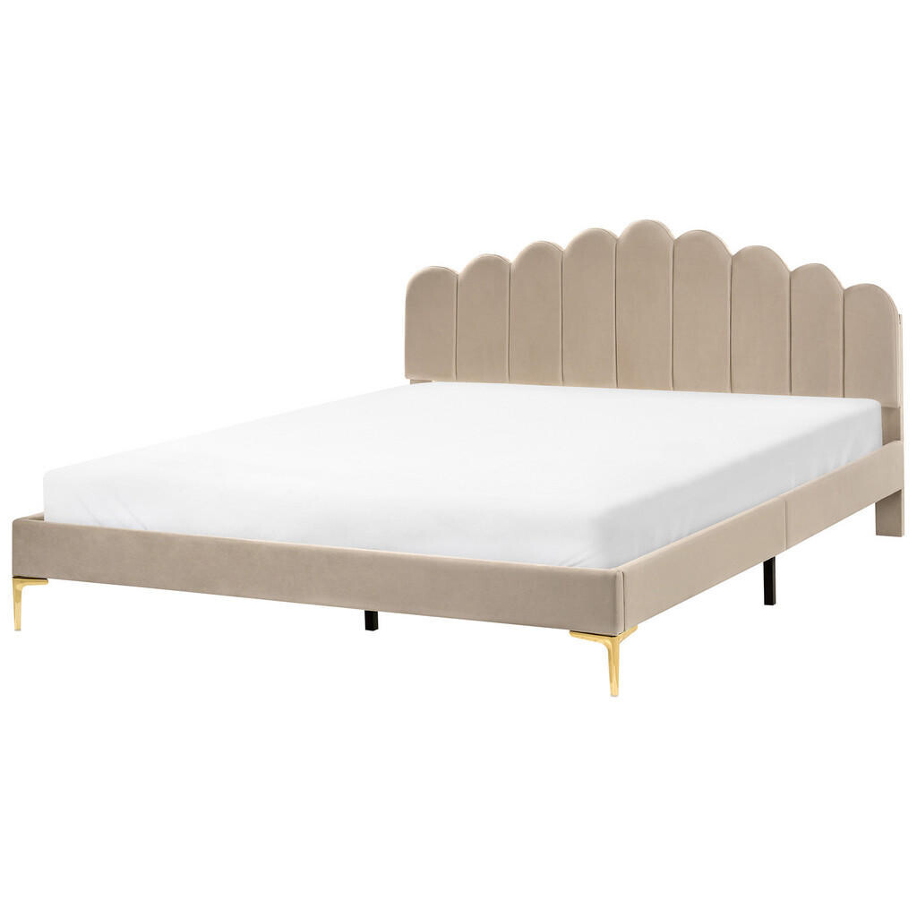 Beliani POSTEL s roštem 180/200 cm Sametová látka Taupe Sauvian