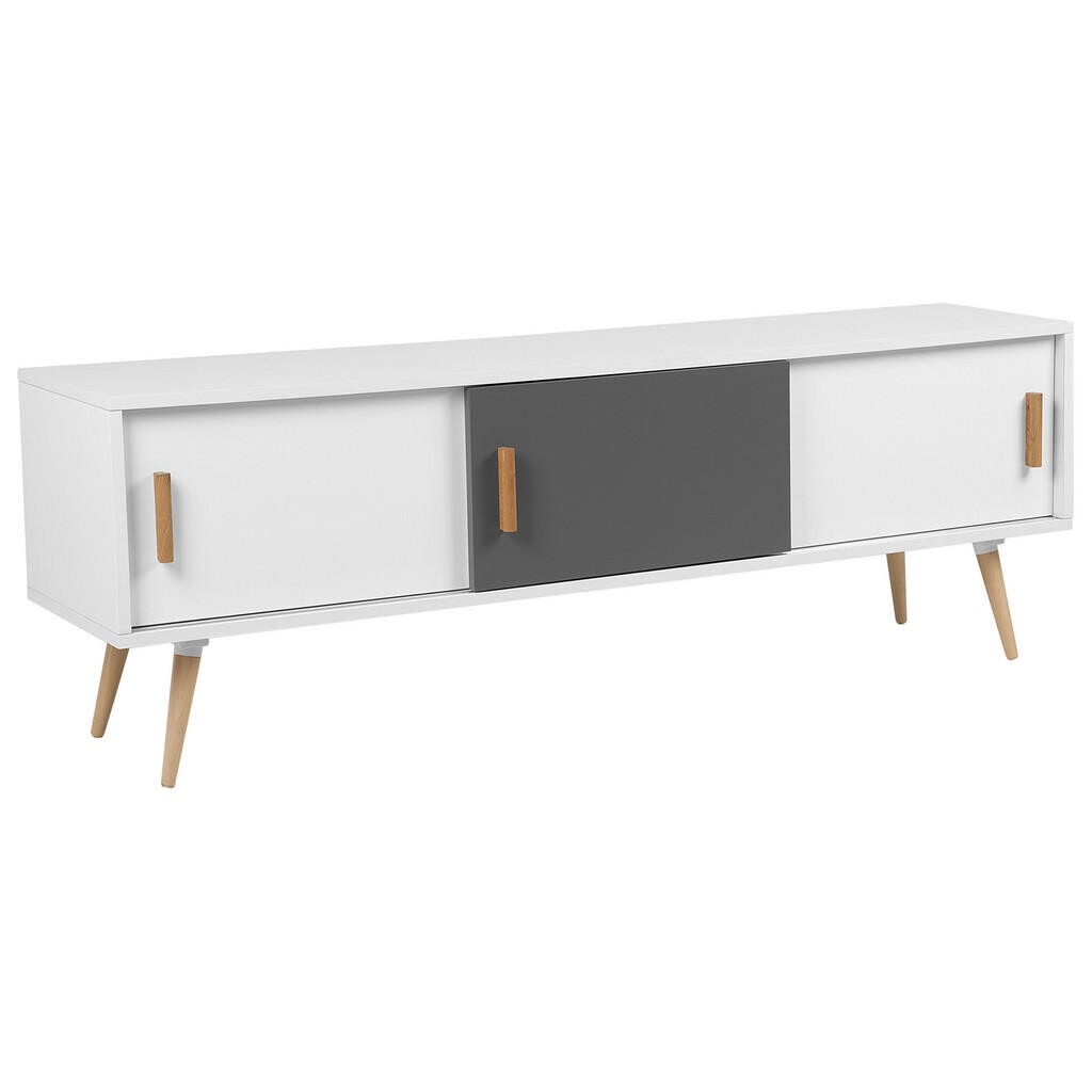 Beliani TV STOLEK Bílý, Šedý, Světle hnědý INDIANA 40/160/55 cm