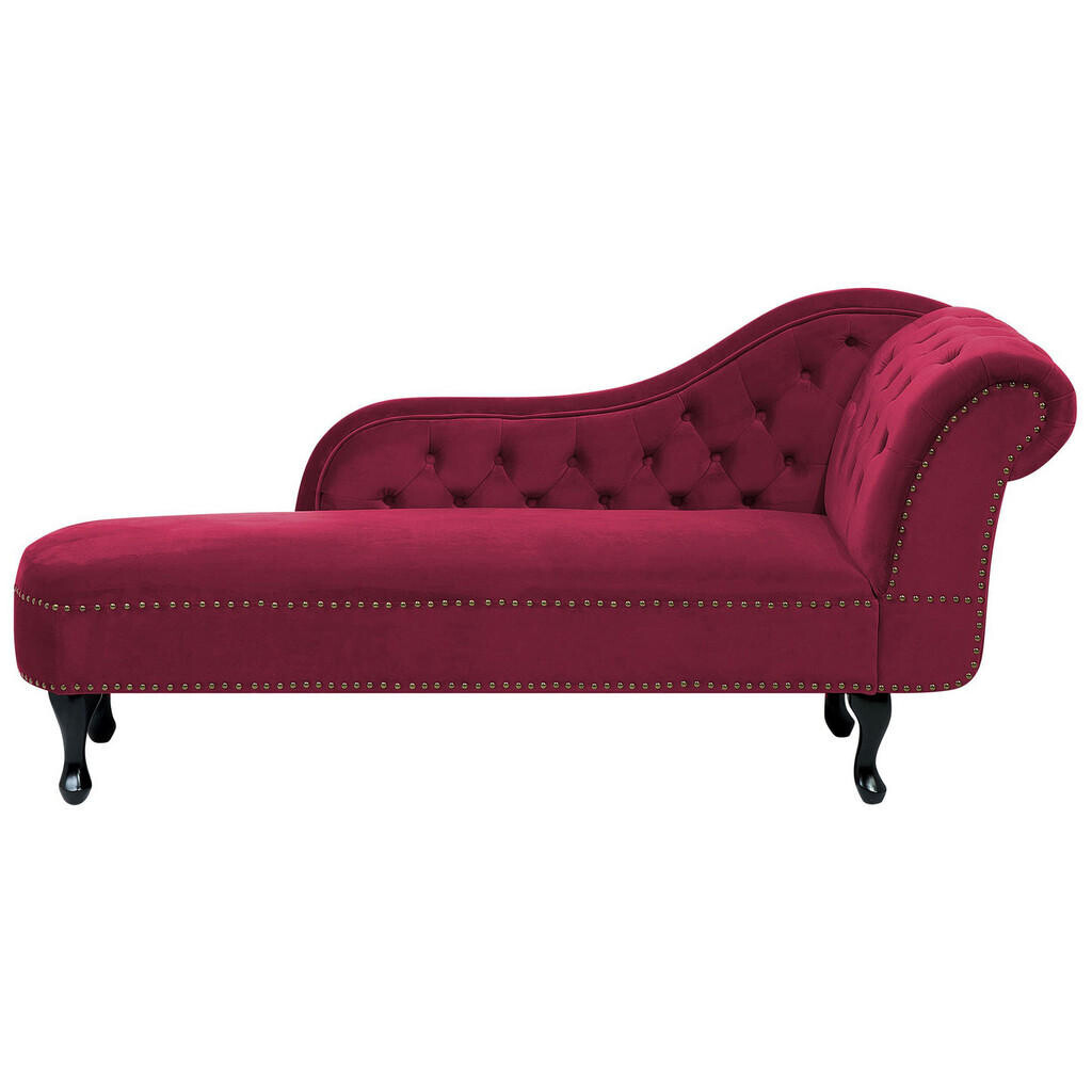 Beliani ČALOUNĚNÉ LEHÁTKO CHAISE LONGUE Sametová látka burgundsky červené pravostranné Nimes