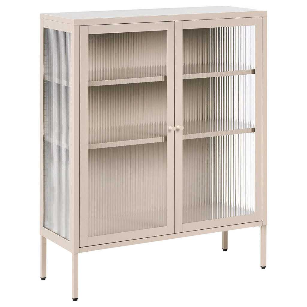 Beliani SIDEBOARD se skleněnými dveřmi Kov 90 cm Béžový Lerryn
