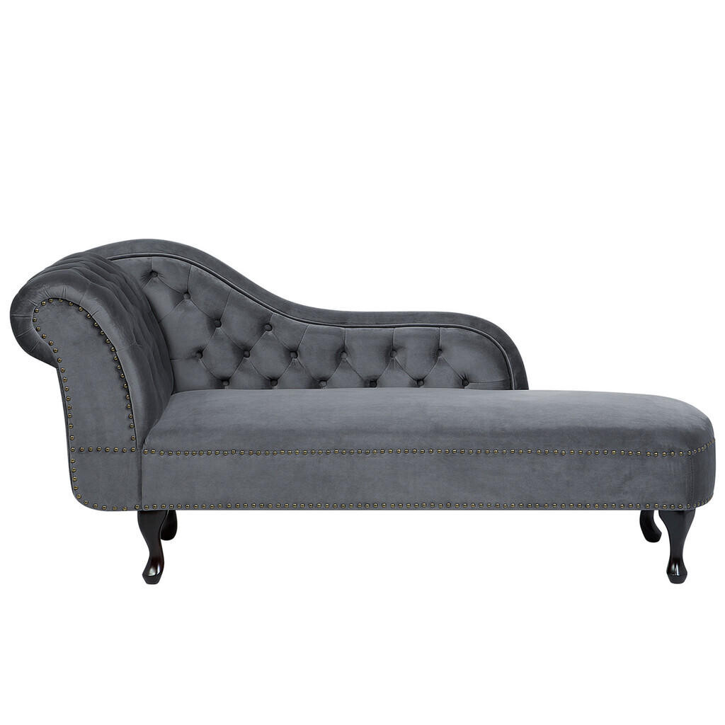 Beliani ČALOUNĚNÉ LEHÁTKO CHAISE LONGUE Sametová látka šedé levostranné Nimes