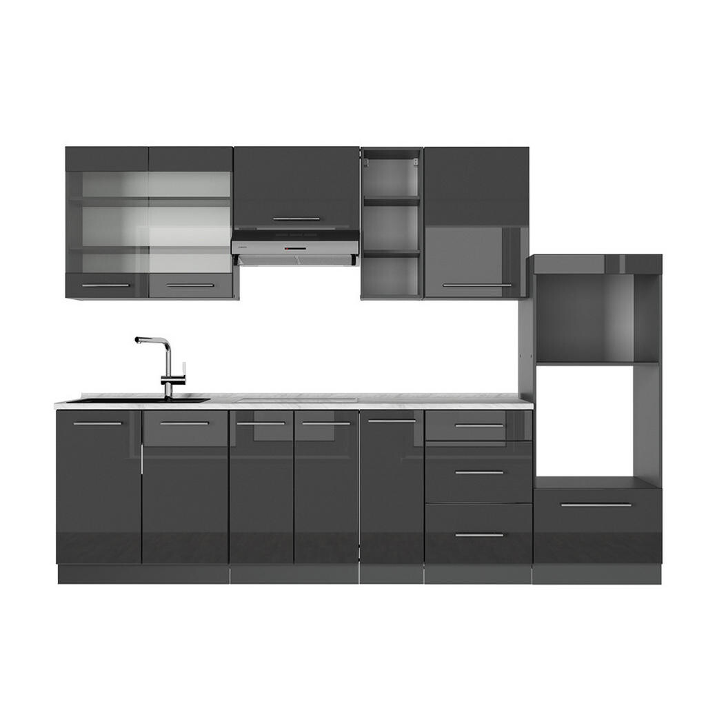 Vicco KUCHYŇSKÝ KOUT Fame-Line Antracitový vysoký lesk 280 cm , PD Mramor