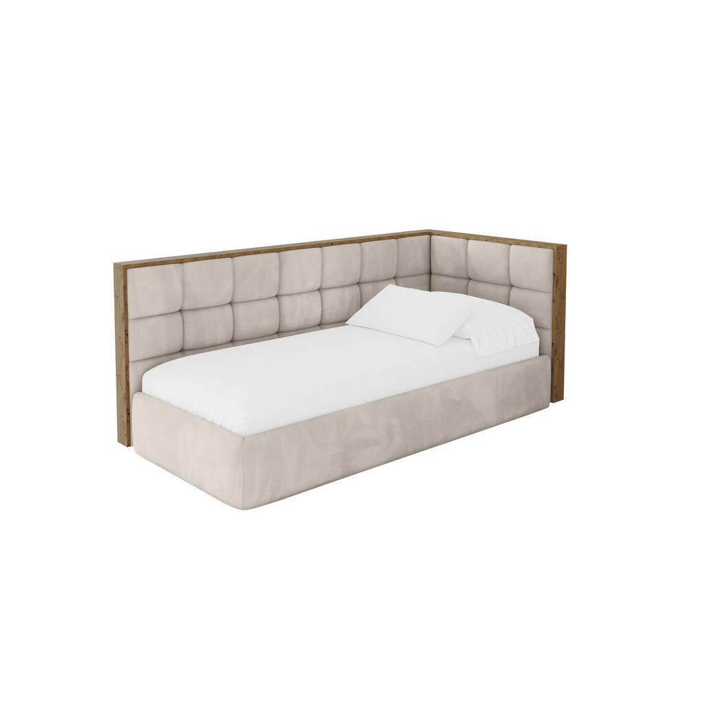 ALTDECOR JEDNOLŮŽKOVÁ POSTEL pro mládež s úložným prostorem a matrací H3/H4, vlevo - SOVY 90x200 béžová