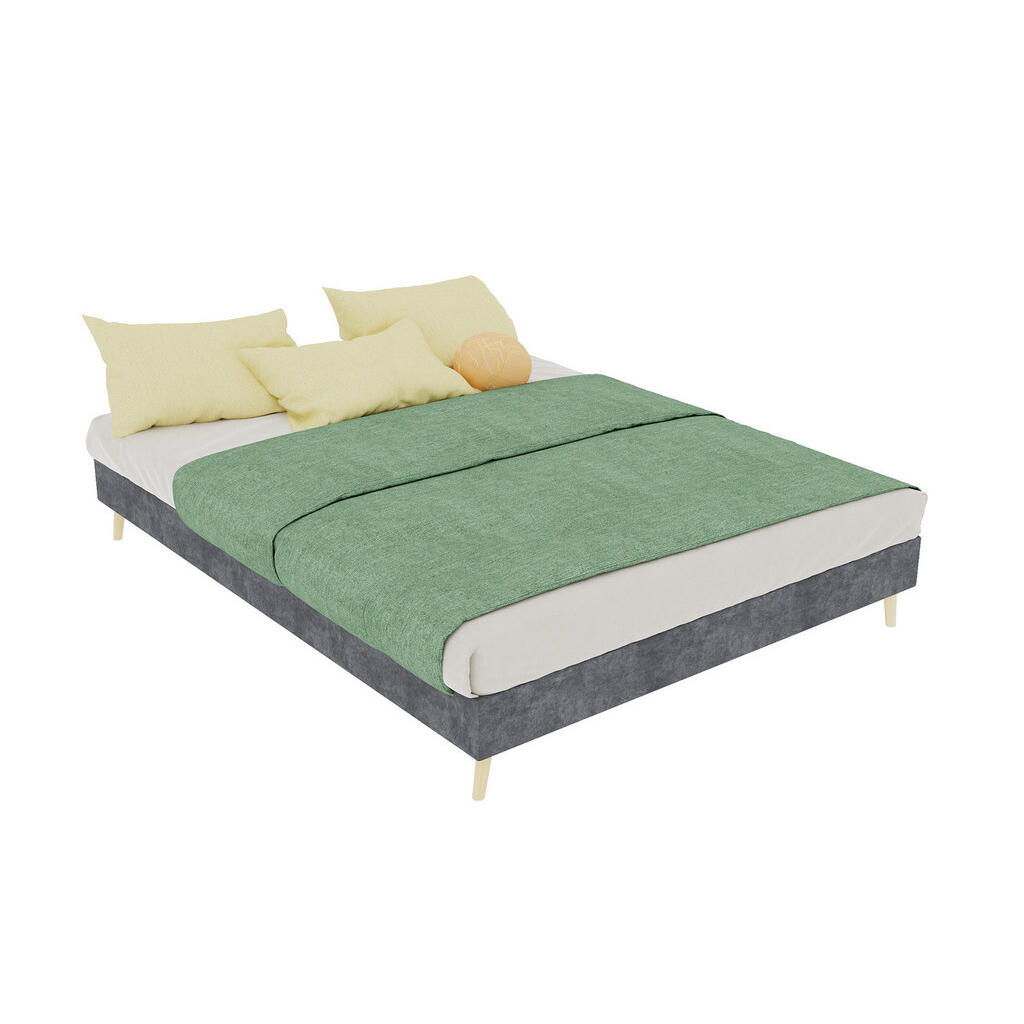 OKWISH POSTEL 140/200 cm šedá z látky a kovu s LED osvětlením a nastavitelným čelem